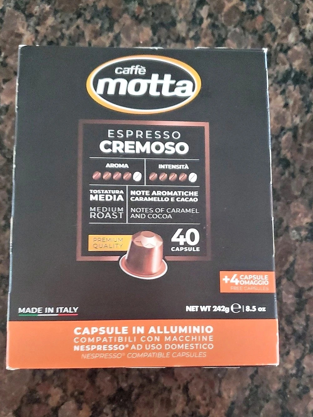 Caffè Motta Espresso Cremoso Nespresso Compatible Aluminum Capsules 40 Pack 40+4